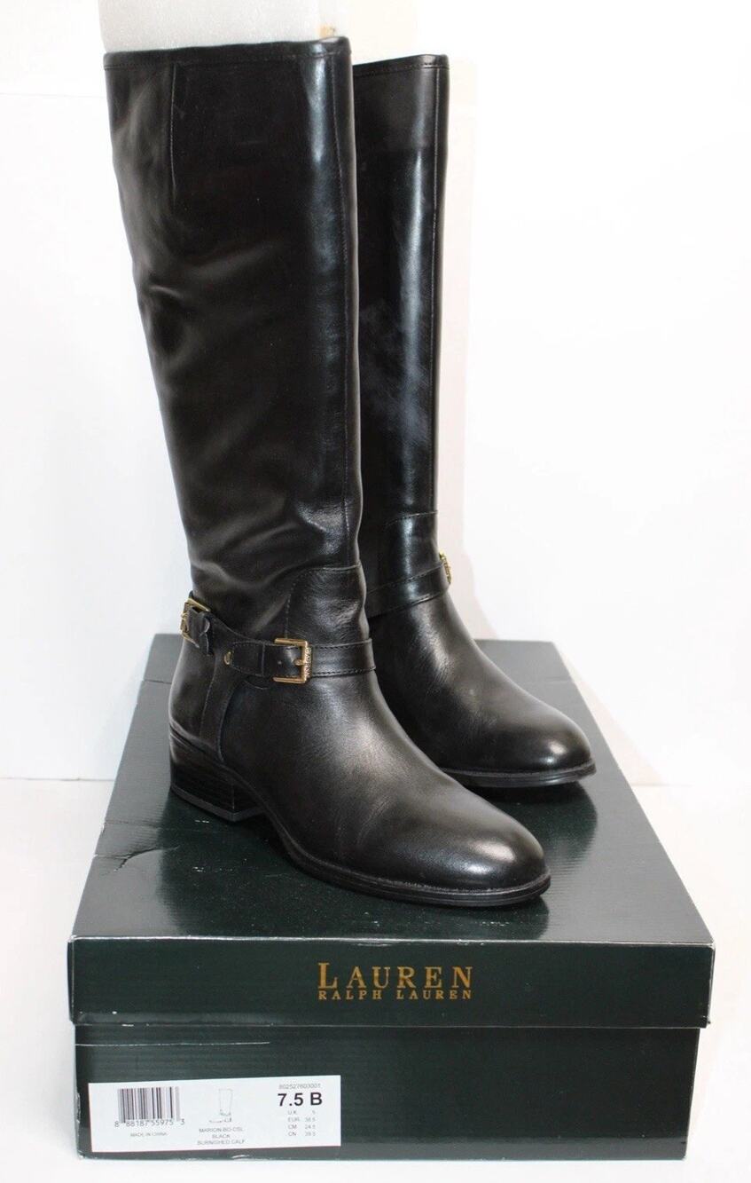 Lauren Ralph Lauren Marion Casual Tall Black Leather Boots Women Size 7.5 B NEW